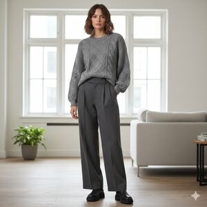 Saks Fifth Avenue 100% Cashmere Cable Knit Sweater Grey XL